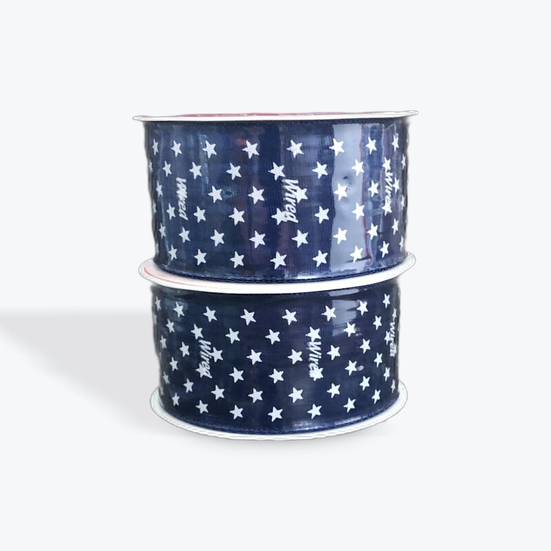 1.5” mini stars NAVY satin wired ribbon- 3 yards