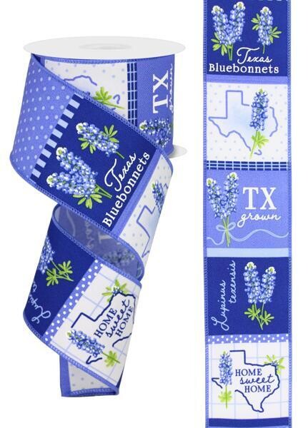 2.5” Texas Bluebonnets Wired Ribbon