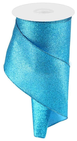 4” turquoise shimmer glitter wired ribbon- no shed- 10 yards