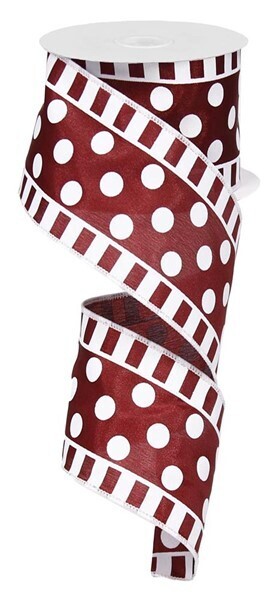 2.5&quot; Dots and Stripes Maroon/White satin ribbon