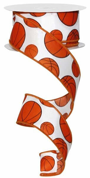 1.5&quot; Basketballs satin ribbon