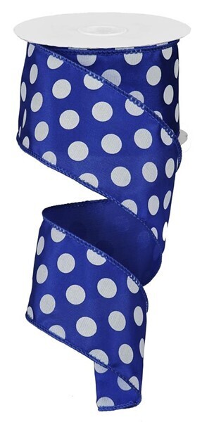 2.5&quot; Royal blue with white swiss dots satin ribbon