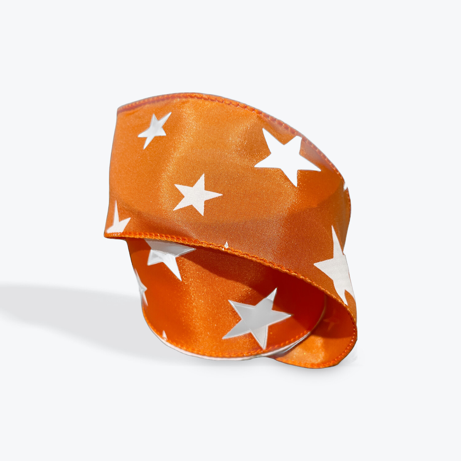 2.5” orange white stars wired ribbon