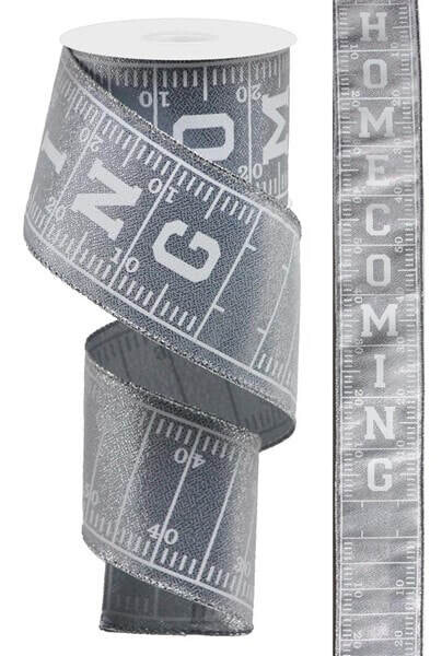 2.5” football field HOMECOMING silver metallic wired ribbon