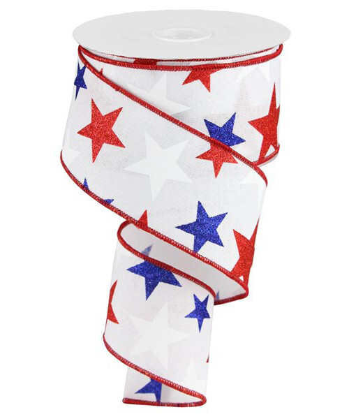 2.5&quot; large blue red white glitter stars ribbon