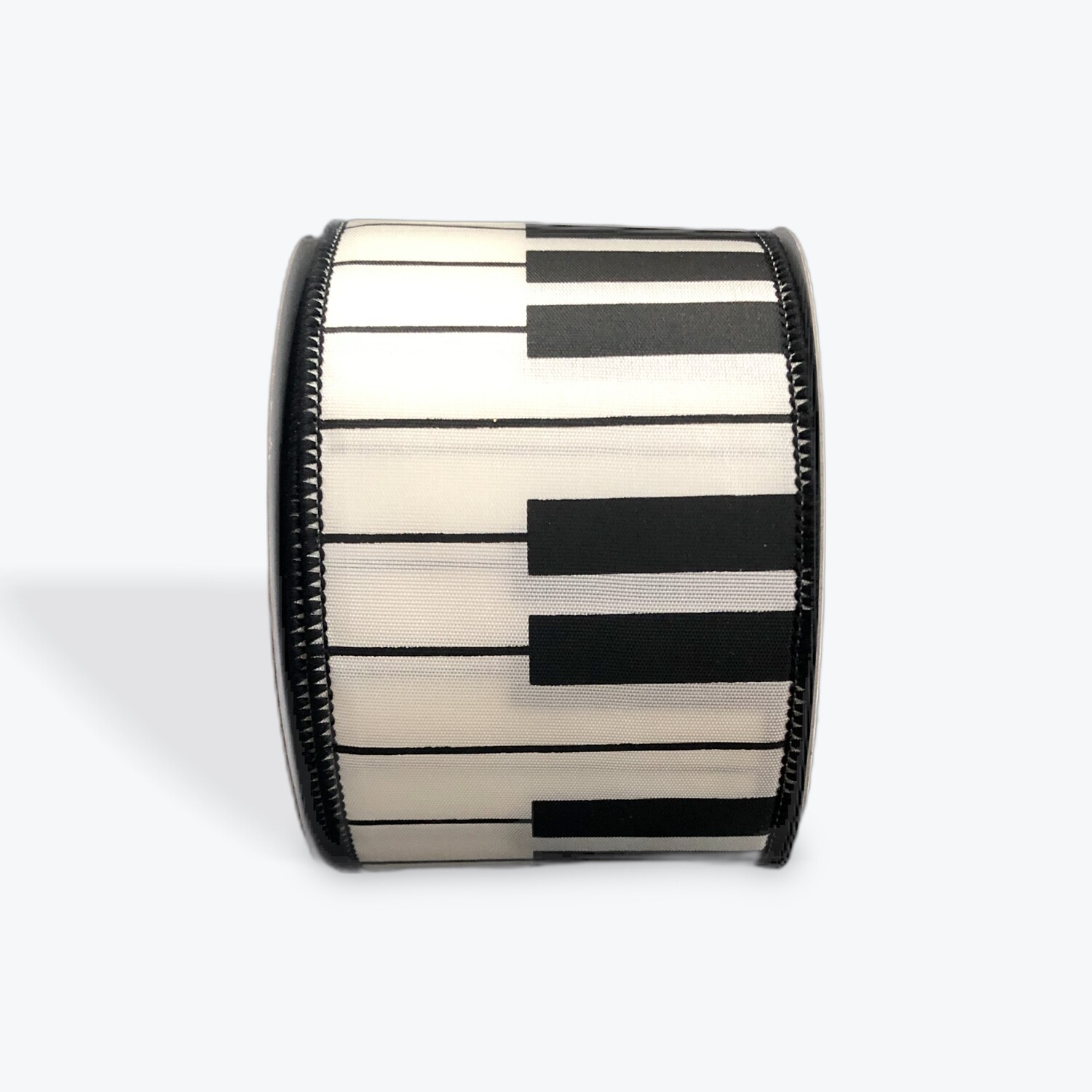 2.5&quot; ivory &amp; black piano key wired satin ribbon- 10yds