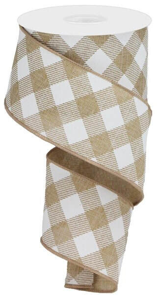 2.5” Beige and White Buffalo Plaid Wired Ribbon