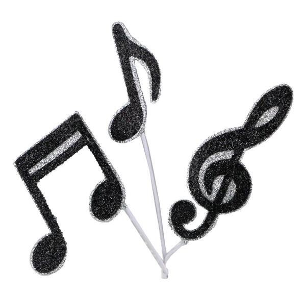 Set/pick of 3 music notes 4” glitter foam pick