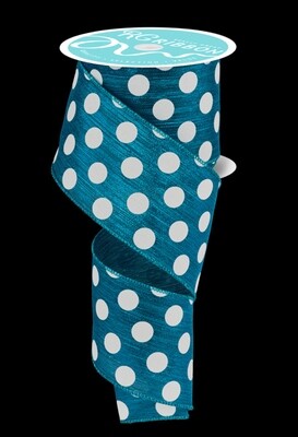 2.5” Peacock blue shimmer white dots ribbon