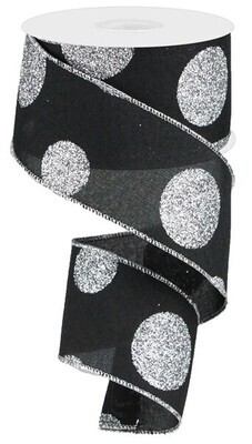 2.5&quot; Black with large silver glitter multi dots ribbon