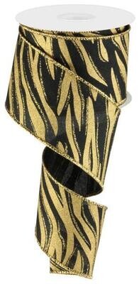 2.5&quot; Black/Gold glitter Tiger stripes wired ribbon
