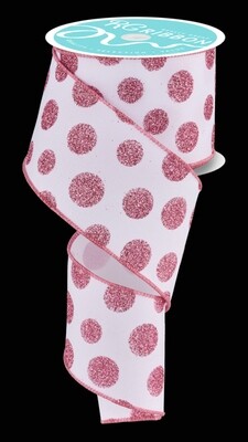 2.5&quot; White with Pink glitter polka dots ribbon