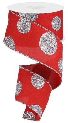 2.5&quot; Red with large Silver glitter multi dots ribbon