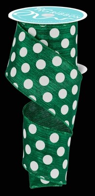 2.5” Emerald Green shimmer white dots ribbon