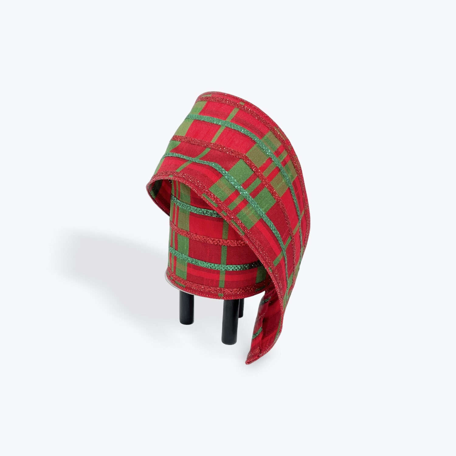 4&quot; red green glitter plaid wired ribbon