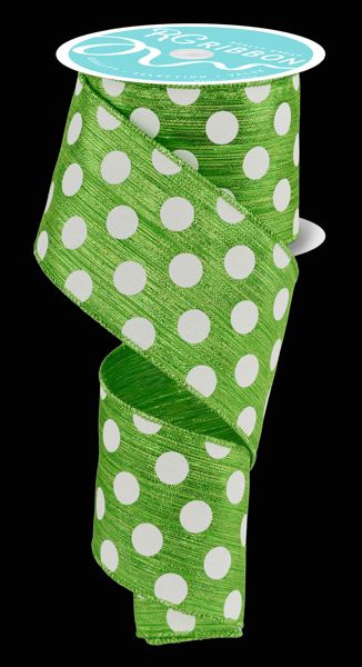 2.5” Lime Green shimmer white dots ribbon