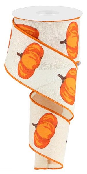 2.5” pumpkins on cream wired ribbon
