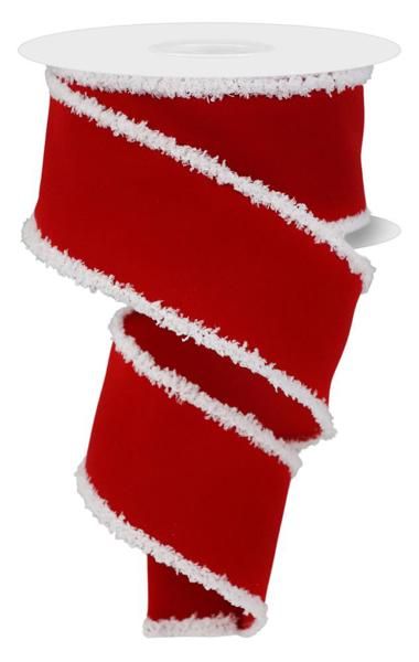 2.5” Red velvet with white chenille drift edge