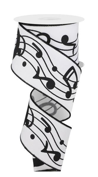 2.5” black music notes on white ribbon, wired