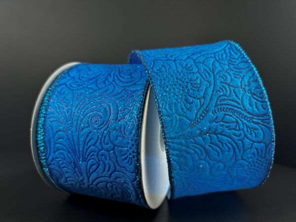 2.5&quot; Embossed floral  wired ribbon- 10 yds