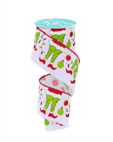 2 1/2” Red/White/Lime Green Furry Elf Legs wired ribbon