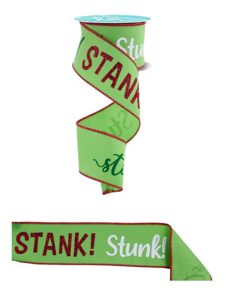 2 1\2” Red/Emerald/Lime Grinch Stink Stank Stunk wired ribbon