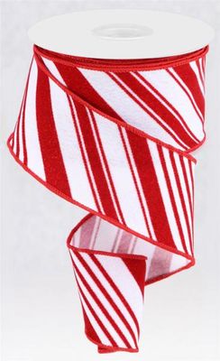 2 1/2” Red/White glitter candy stripe wired ribbon