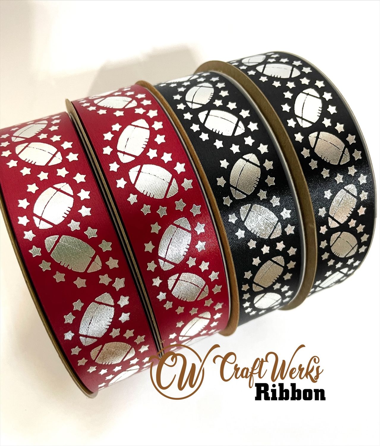 Footballs &amp; stars custom imprint ribbon- size 9