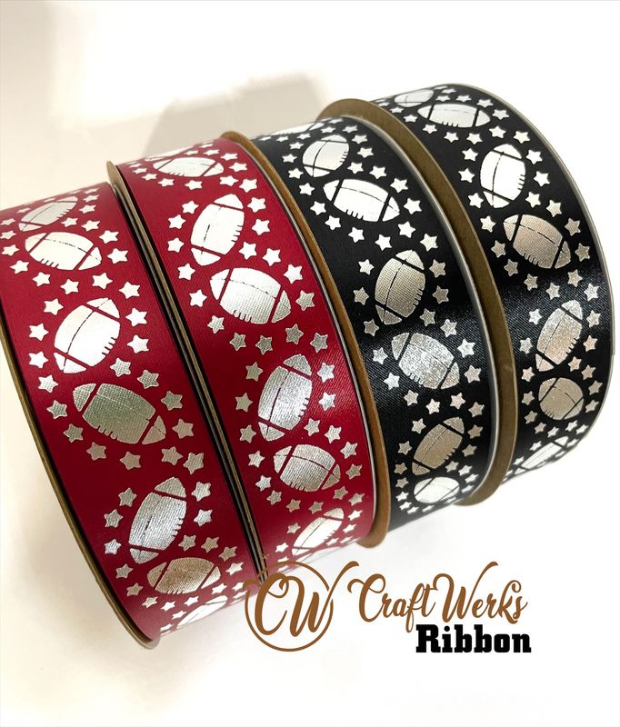 Footballs &amp; stars custom imprint ribbon- size 9