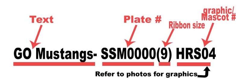 Mascot name Slant Text with mascot graphic custom imprint ribbon