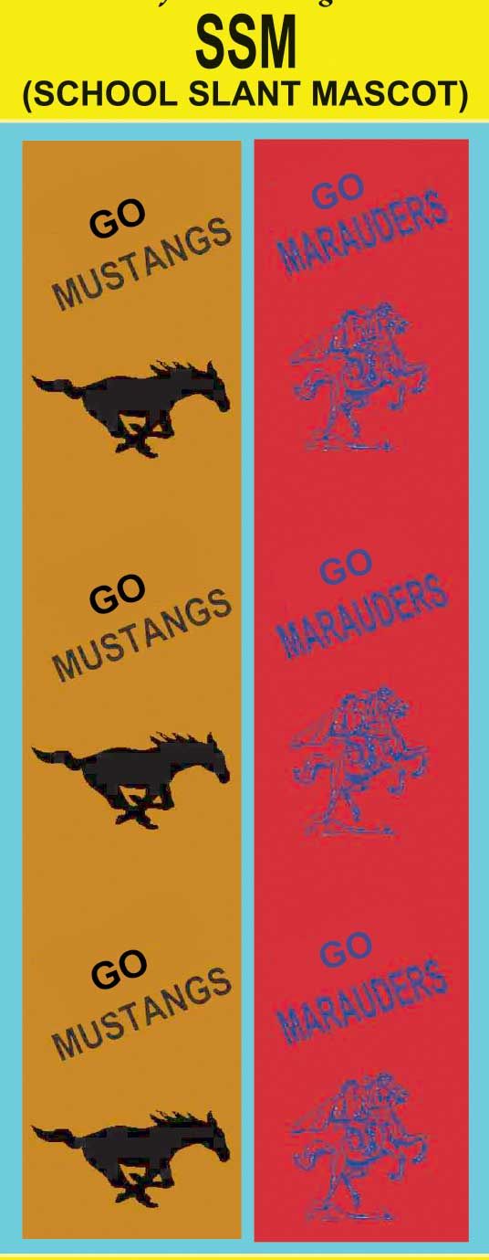 Mascot name Slant Text with mascot graphic custom imprint ribbon