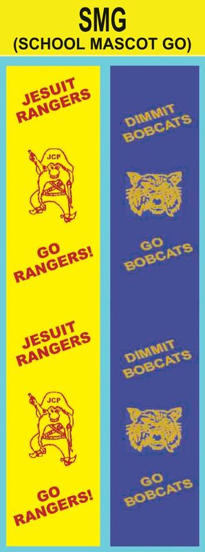 School Name Go Mascot Slant text with mascot graphic custom imprint ribbon- School names A-D