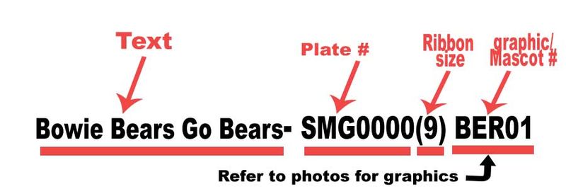 School Name Go Mascot Slant text with mascot graphic custom imprint ribbon- School names A-D