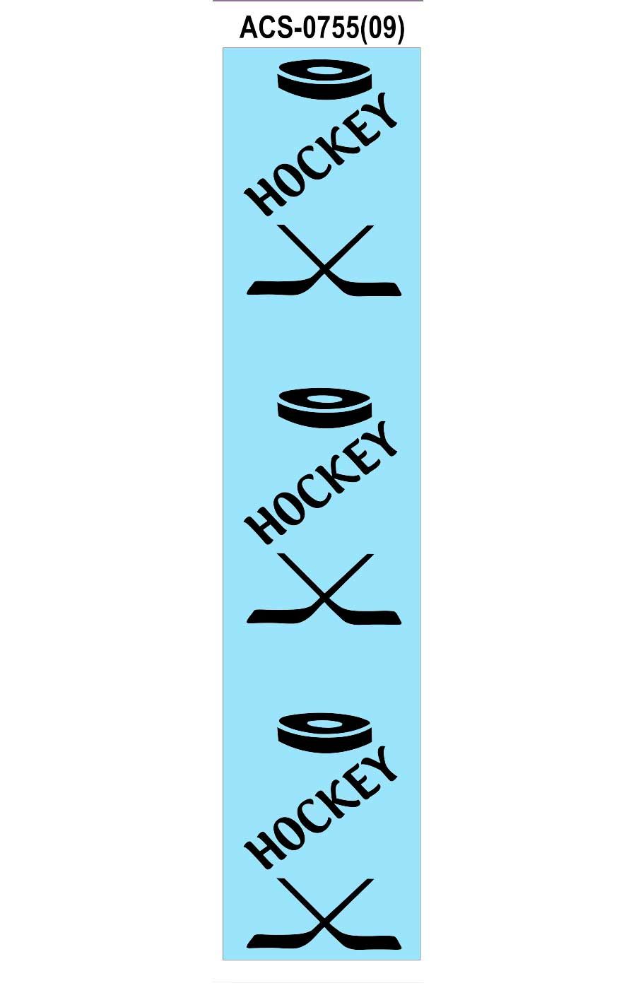 Hockey pucks &amp; sticks slant text custom imprint ribbon- size 9