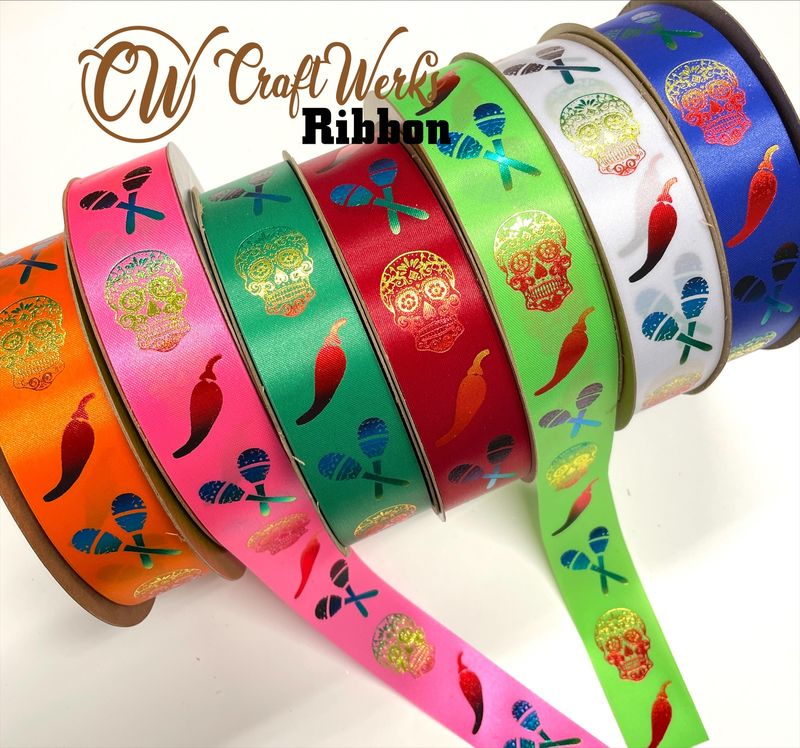 Dios de los Muertos sugar skulls Fiesta custom imprint ribbon- size 9