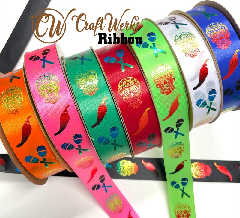 Dios de los Muertos sugar skulls Fiesta custom imprint ribbon- size 9