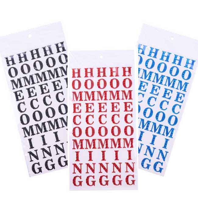 1&quot; HOMECOMING sticker letters in colors with glitter &amp; bling 5 repeats per card