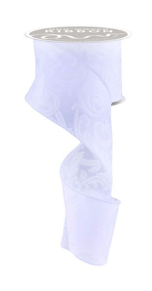 2 1/2” White Leaf Filagree wired ribbon