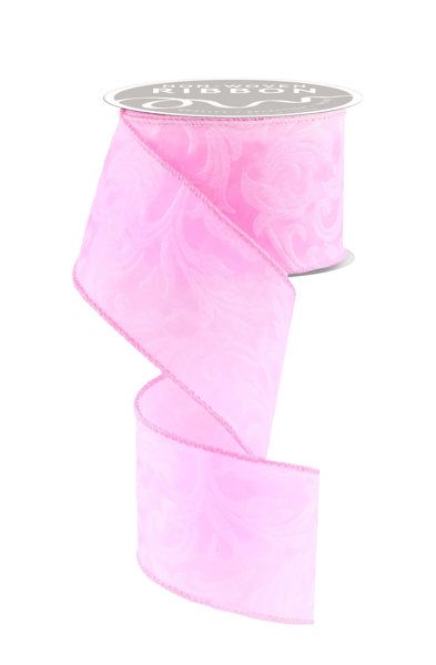 2 1/2” Light Pink Leaf Filagree wired ribbon