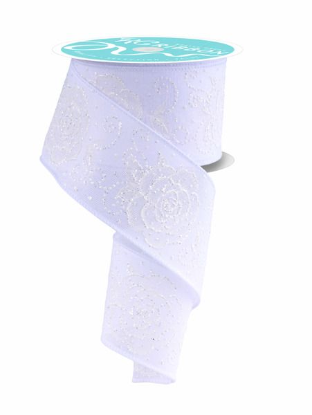 2 1/2” White Raised roses wired ribbon