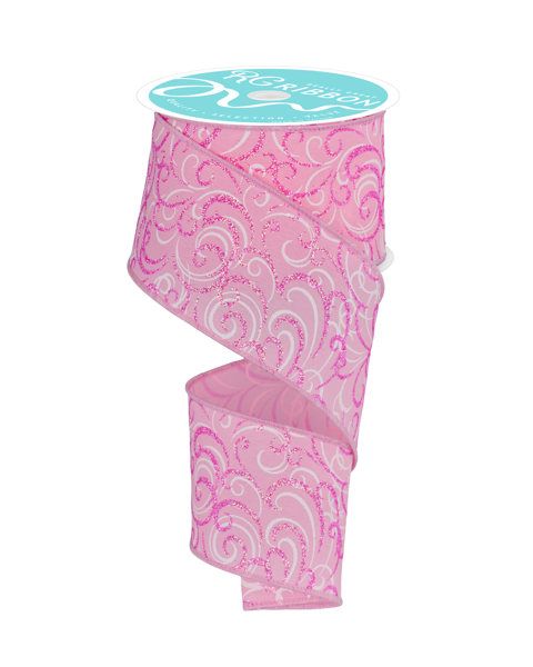 2.5” Light pink Multi Swirls wired ribbon
