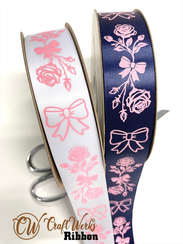 Coquette Roses &amp; Bows custom imprint ribbon
