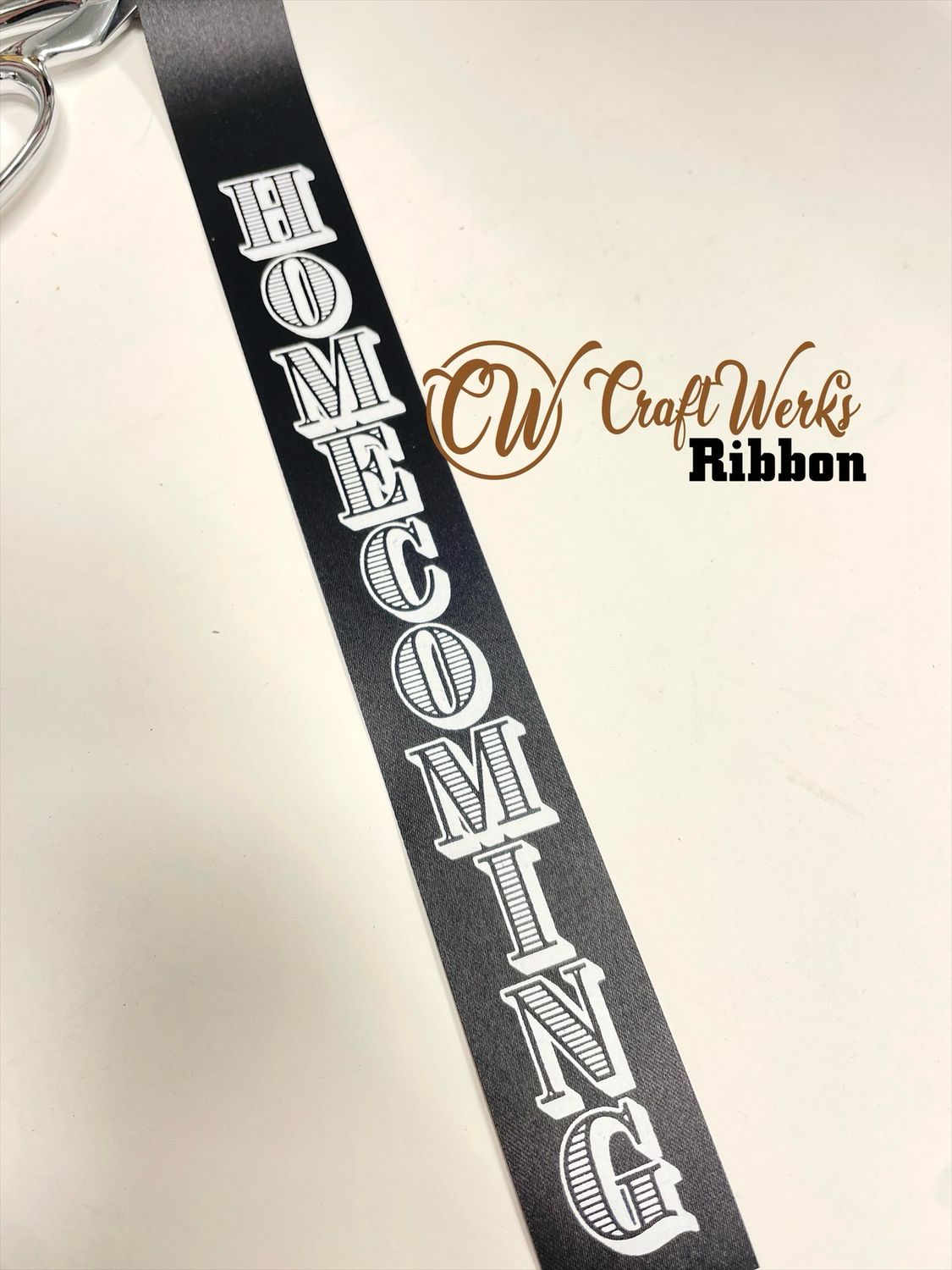 Homecoming textured block letters custom imprint ribbon- size 9