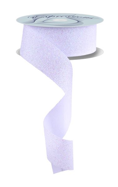White iridescent glitter on fabric stabilizer ribbon- 25 yards, non-wired, size/width: 1.5&quot; width, 25 yards