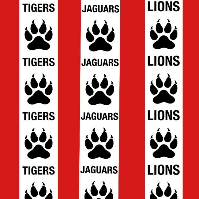 Mascot Jaguars, Lions, Tigers with paws custom imprint ribbon- size 9