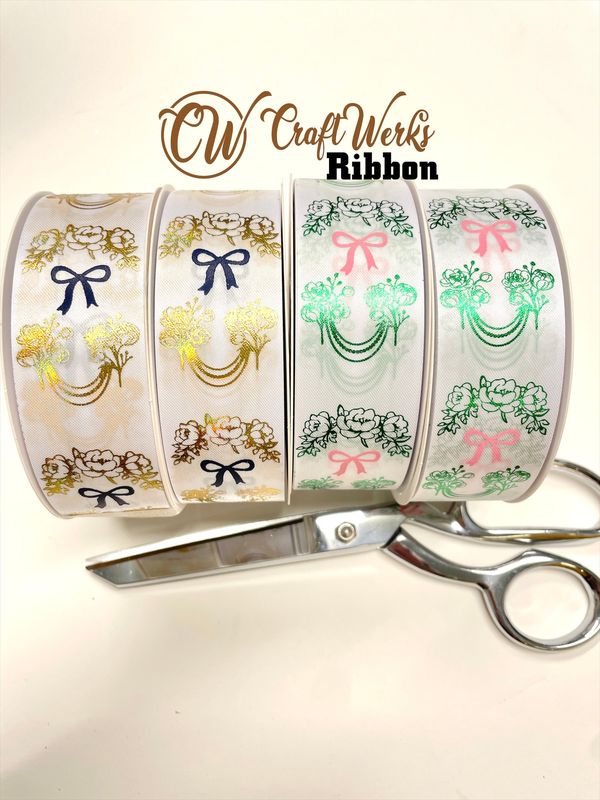 Peonies &amp; Pearls Custom imprinted ribbon- TWO color print- SIZE 9