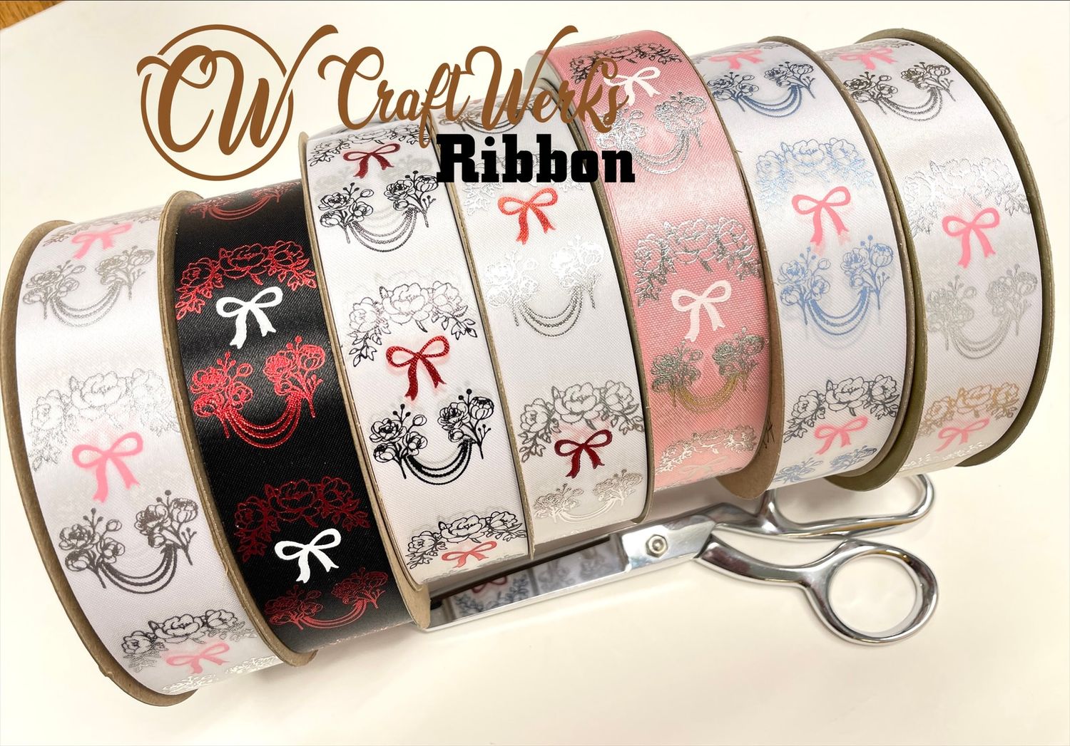Peonies &amp; Pearls Custom imprinted ribbon- TWO color print- SIZE 9