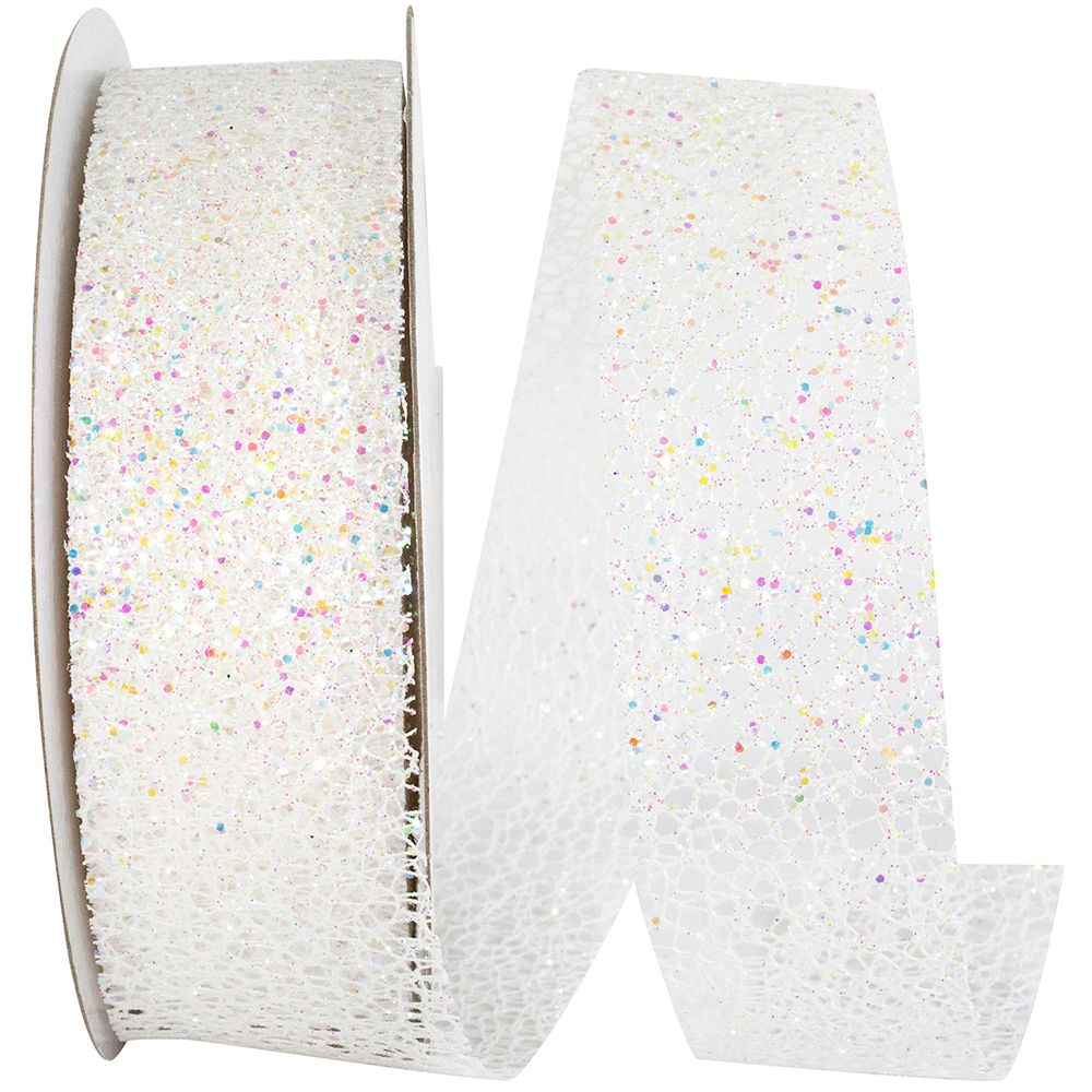 Iridescent glitter web mesh ribbon- 2 sizes- 25 yards