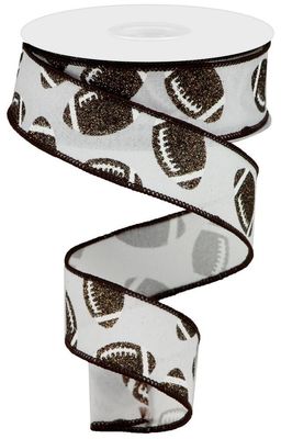 1.5&quot; Glitter Footballs brown white ribbon