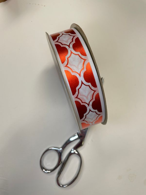 Pre-printed orange Quatre on white lustre ribbon- size 9